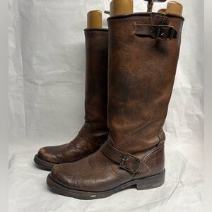 Women’s Veronica Slouch FRYE Riding Brown Leather Boots Distressed Cute Fall